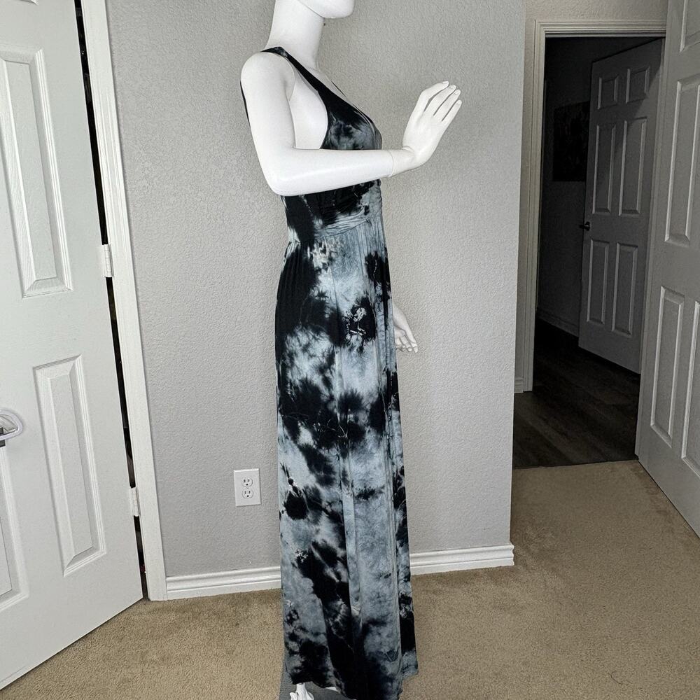 NWOT Green Dragon Maxi Dress Ruched Boho Summer Acid Wash Black Blue Size M - Picture 5 of 8